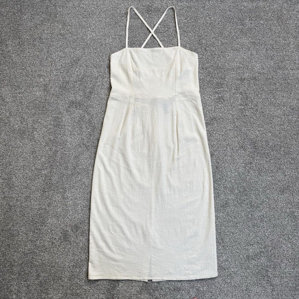 Wild Fable Dress Womens 16 White Square Neck Slip Midi Lace Up Summer Party